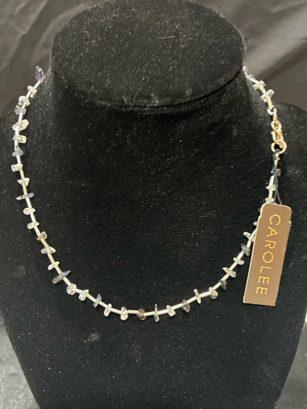 Carolee Silver-Tone Necklace with brown and Clear Bead Accents